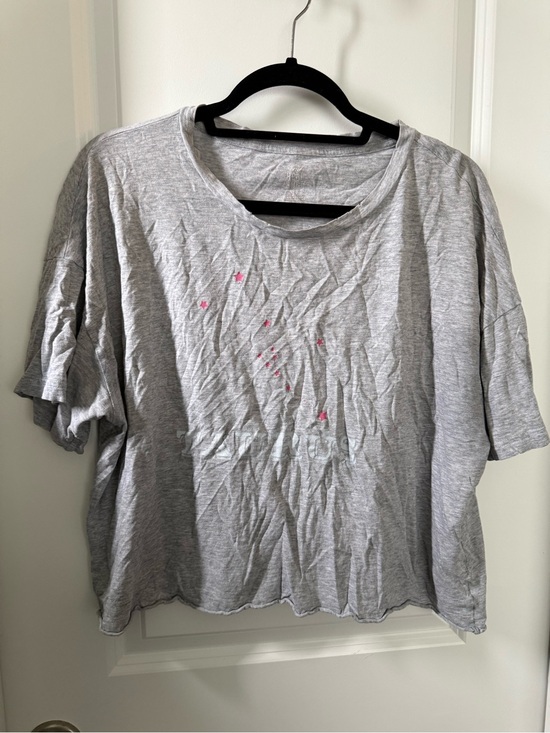 aerie Tops - aerie Light Gray Cropped Tee with Pink Star Details